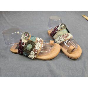 Freebird By Steven Lava Boho Slides Sandals Size 6 Paisley Lace Leather Sole